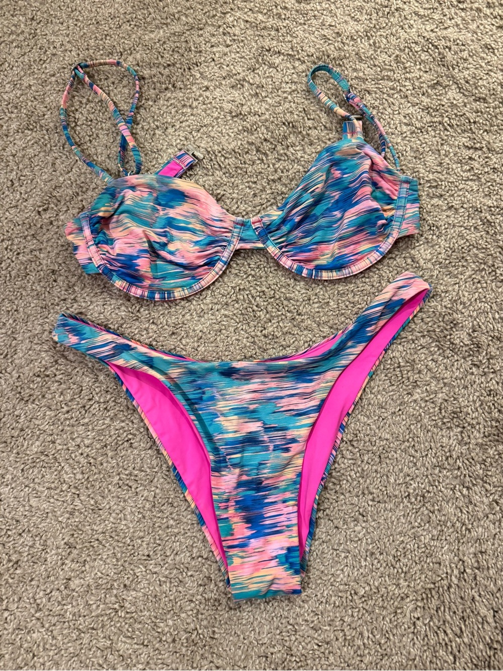 Vibrant Multi-Color Underwire Bikini Set - Pink/Blue